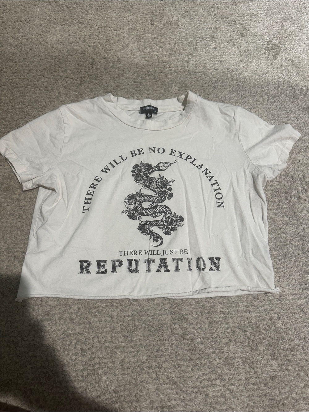 White 'Reputation' Graphic Crop Tee